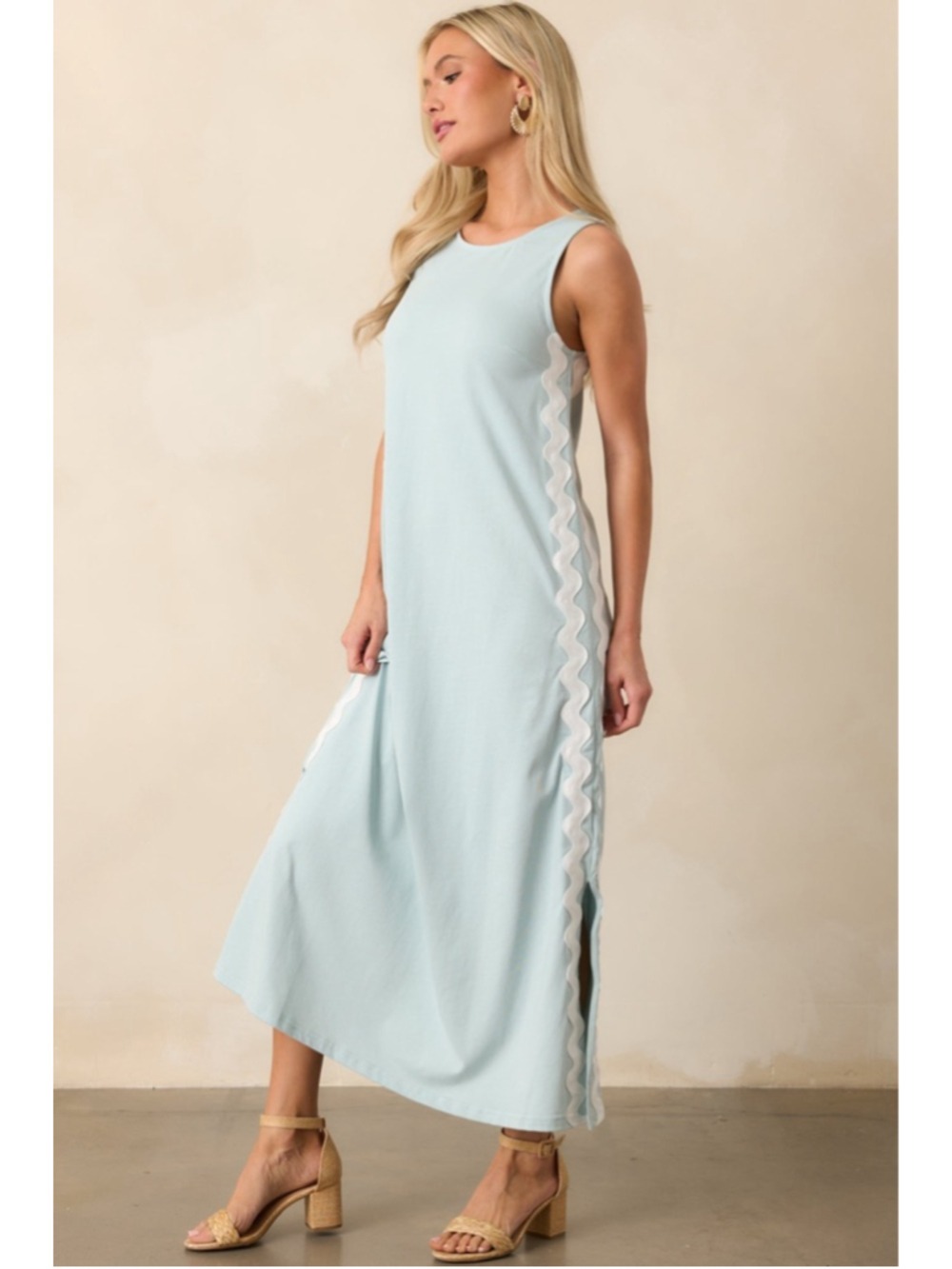 Women's PROSPERINA Light Blue White Maxi Dress S - Picture 3 of 13
